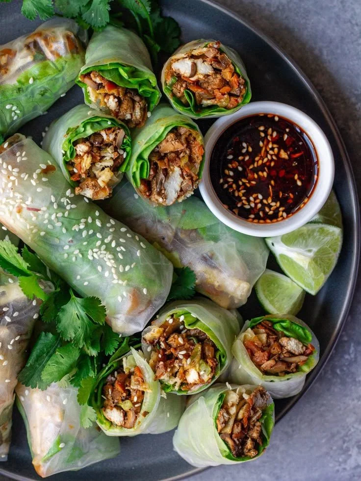 Lettuce wrap summer rolls filled with fresh vegetables and herbs.