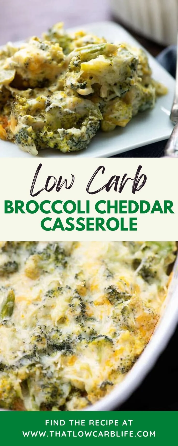 Low Carb Broccoli Cheddar Casserole served in a dish with cheese and broccoli