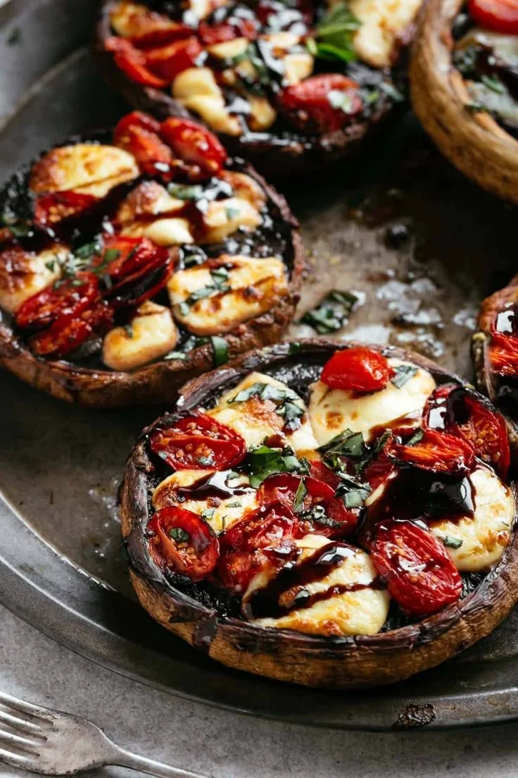 Delicious Caprese stuffed garlic bread with grilled portobello mushrooms and cheese
