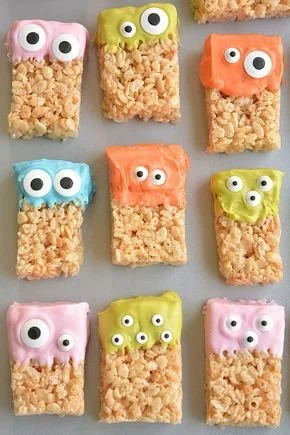 No-bake Halloween treats featuring Rice Krispie Monsters and White Chocolate Ghosts