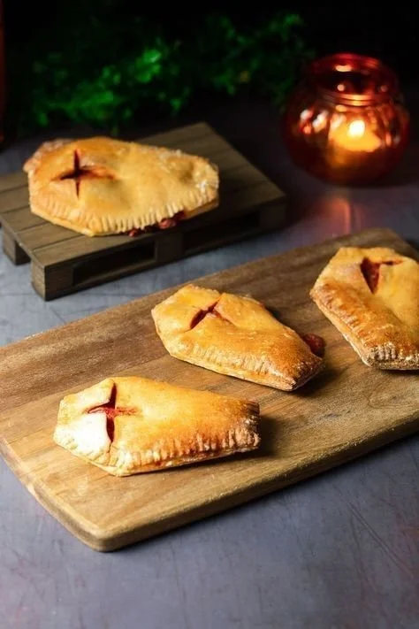 Candy corn pastries for Halloween - Low carb pizza pockets recipe.