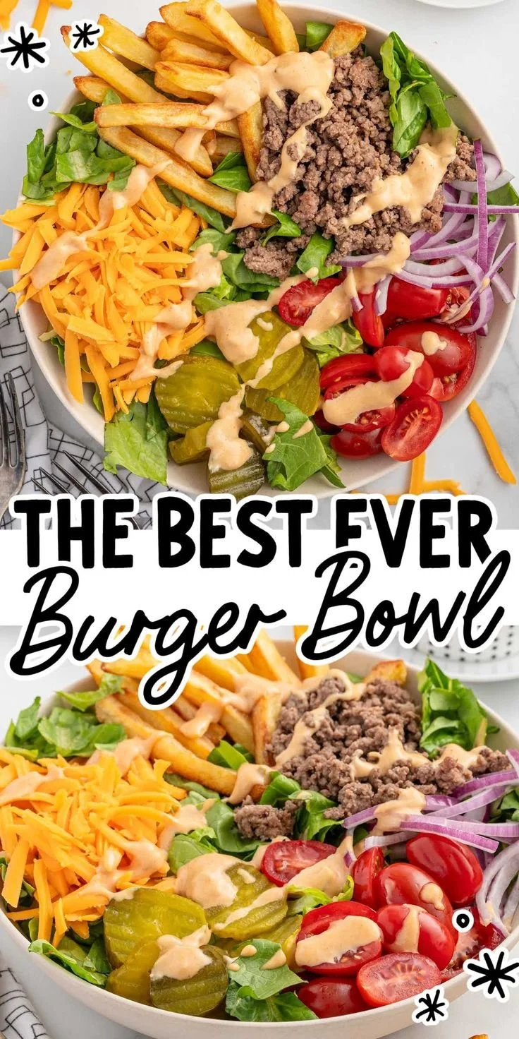 Delicious burger bowl recipe featuring fresh ingredients and flavor