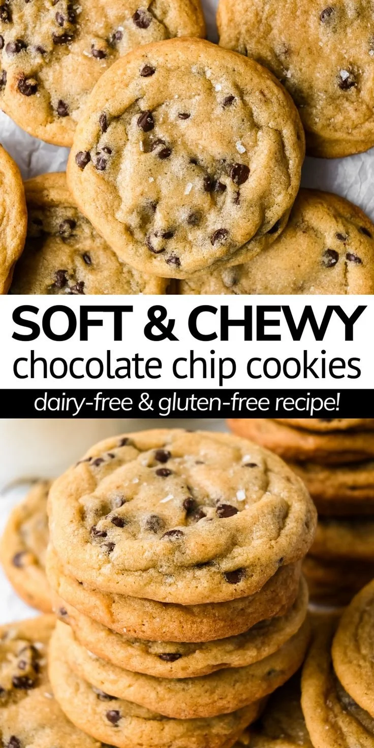 Soft and chewy dairy-free chocolate chip cookies on a plate
