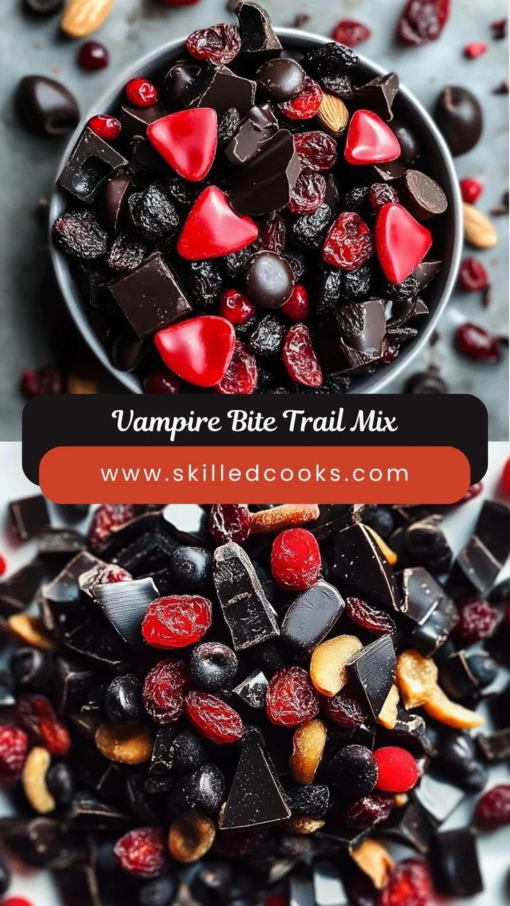 Spooky Vampire Bite Trail Mix for Halloween featuring chocolate and treats
