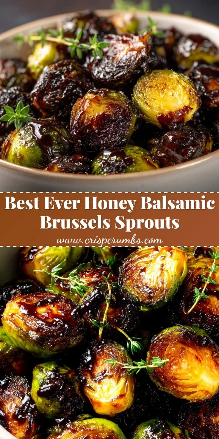 Crispy honey balsamic brussels sprouts served on a plate
