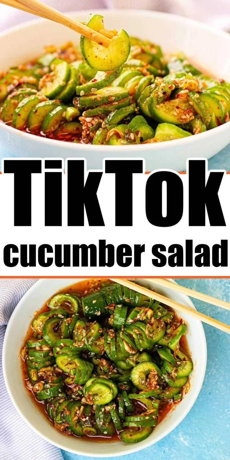 Spicy Korean Cucumber Salad served in a bowl, garnished with sesame seeds.