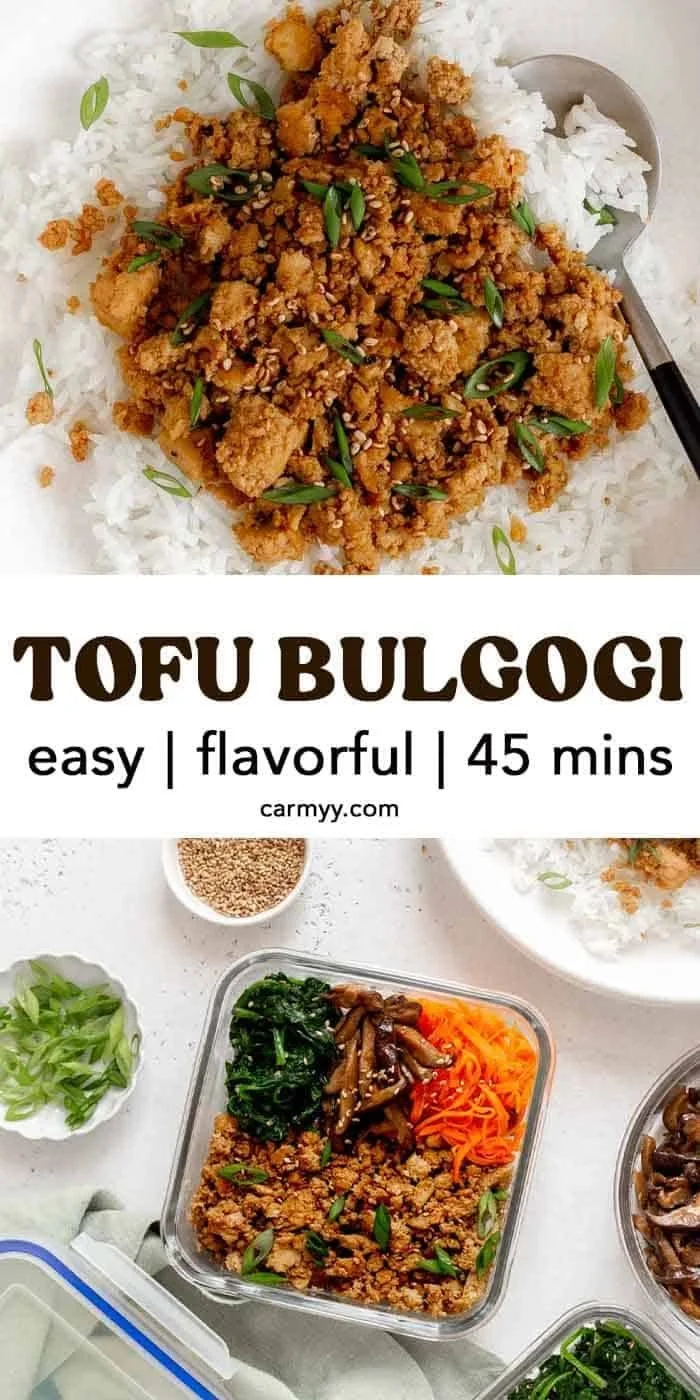 Delicious Tofu Bulgogi served with vegetables and rice