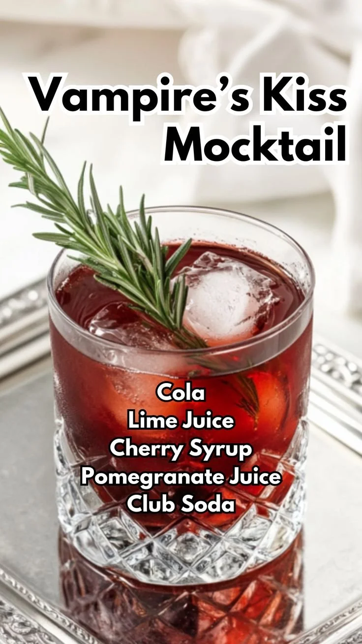 Delicious Vampire's Kiss mocktail served in a glass with garnishes