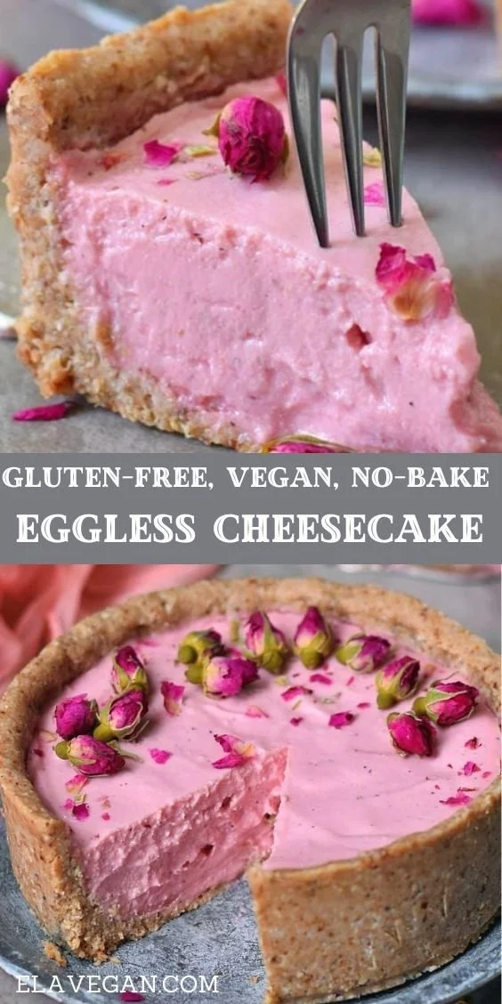 Delicious vegan no-bake cheesecake topped with fresh fruit