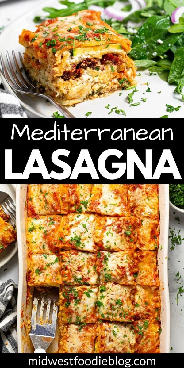 Delicious Vegetarian Mediterranean Lasagna with fresh vegetables and herbs