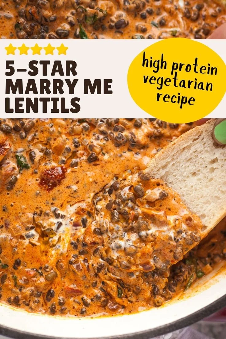 Delicious high protein lentils dish garnished and ready to serve