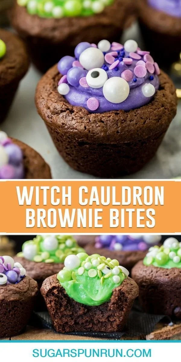 Witch Cauldron Brownie Bites Halloween dessert recipe with video tutorial